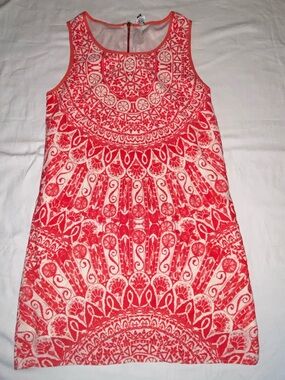 Yahada Coral and White Sleeveless Mini Dress with Mandala Pattern